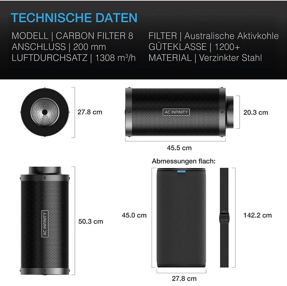 AC Infinity Aktivkohlefilter Flansch  200mm Tec